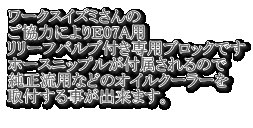 ���[�N�X�C�Y�~����� �����͂ɂ��d07A�p �����[�t�o���u�t����p�u���b�N�ł� �z�[�X�j�b�v�����t�������̂� �������p�Ȃǂ̃I�C���N�[���[�� ��t���鎖���o���܂��B 